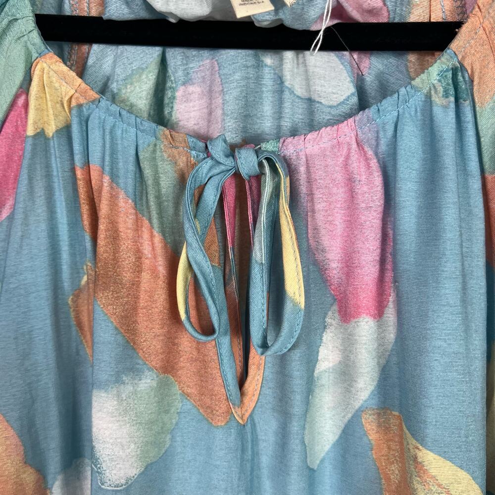 Perch Plus Size Blue Spring Summer Colorful Pastel Flutter Sleeve Blouse Size 1X